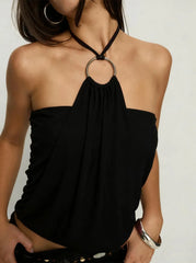 Metal Ring Halter Neck Crop Top