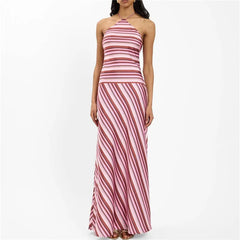Striped Tie-Up Cross Strap Maxi Dress