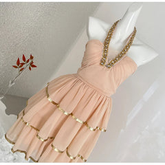 Orange Sequin Necked Gold Trim Hem Mini Dress