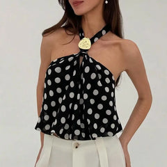 Polka Dot Halter Top with Gold Buckle