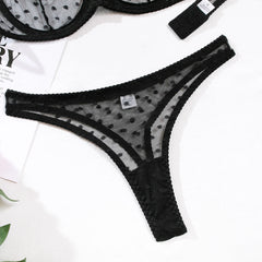 Black Mesh Polka Dot Lingerie Set - Free From Label