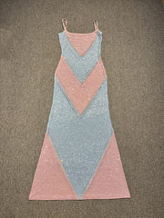 Sequin Two-Tone Spaghetti Straps Rhinestone Long Dress