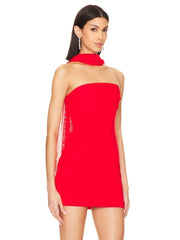 Strapless Folds Mini Dress With Mesh Scarf