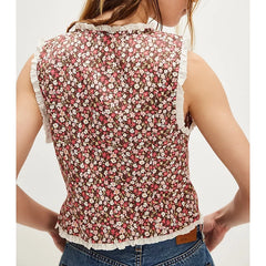 Floral sleeveless top worn by a person 