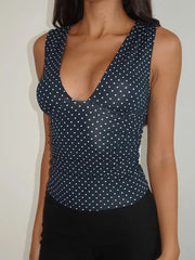 Polka Dot Sleeveless V-Neck Tank Top