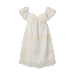 Embroidered Lace Bubble Sleeves Mini Dress