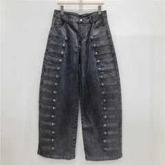 Multi Button Detaling Wide Leg Denim Jeans