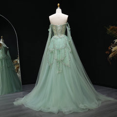 Off-Shoulder Tulle Sequin Flower Petal Embroidered Gown