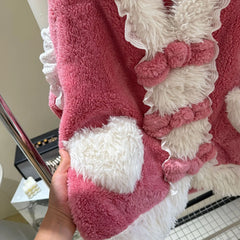 Pink Fur Plush Shirt And Pants Sleepwear Set