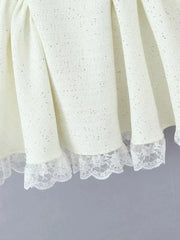 White Tweed Sparkle Bow Flare Mini Dress