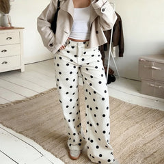 High Waist Wide Leg Polka Dot Denim Pants