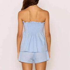 Blue Strapless Tube Top and Shorts Set