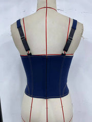 Denim Lace Up Fishbone Corset