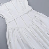 White Stripe Corset Frill Midi Dress