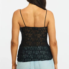 Sweetheart Neck Bow Front Spaghetti Strap Sheer Top