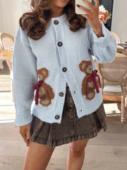 Bear Bow Button Up Cardigan