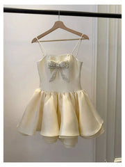 Yellow Strapless Bowknot Puffball Mini Dress