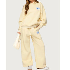 Yellow Flower Print Hoodie And Sweatpants Set