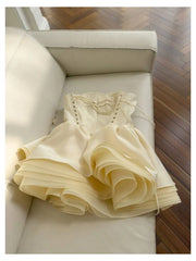 Yellow Strapless Bowknot Puffball Mini Dress