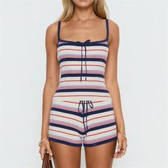 Striped Knit Top and Drawstring Shorts Set