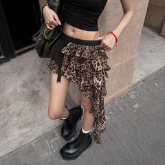 Leopard Irregular Tiered Mini Skirt