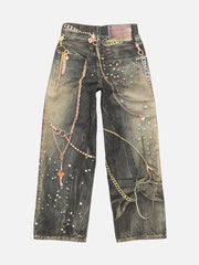 Gradient Wash Rivet Accent Wide Leg Jeans