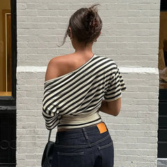 Diagonal Collar Striped T-shirt