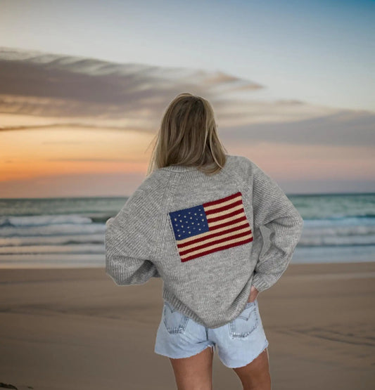 American Flag V-Neck Knit Cardigan