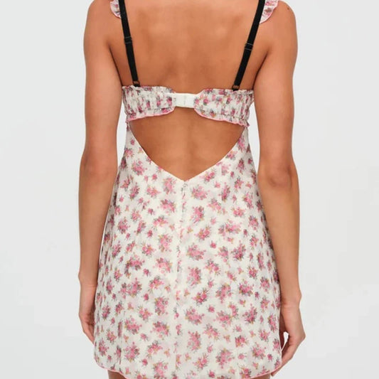 Floral Print Hollow Out Backless A-line Sling Mini Dress