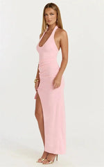 Halter Neck High Split Midi Dress