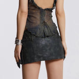 Leather Belted Wrap Micro Mini Skirt