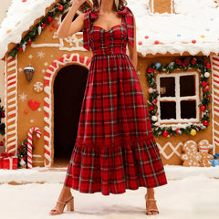 Plaid Sleeveless Tie Up Maxi Dress