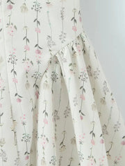 White Floral Stripe Print Square Collar Print Mini Dress