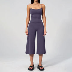 Solid Cami Removable Pads Top And Wide Leg Cropped Pants Set