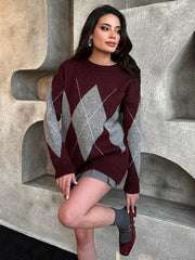 Burgundy Round Neck Knitted Sweater