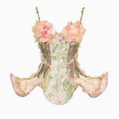 Dryad-style fantasy dress for Halloween and cosplay, pastel floral corset with ruffle hem