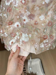 Floral Embroidered Sequin Ruffle Strap Mini Dress