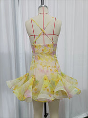 Colorblock Floral Cross Strap Mini Dress