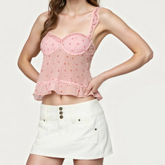 Pink Babydoll Strap Floral Print Top