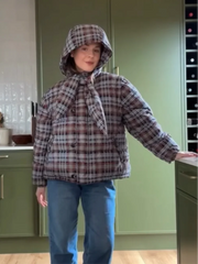 Plaid Padded Jacket With Detachable Hood