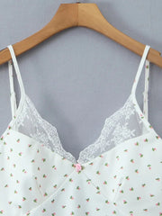 White Lace Trim Polka Dot Mini Slip Dress