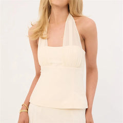 Mesh Spliced Bust Tie Sleeveless Top