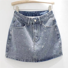 Denim Rhinestone Mini Skirt Free From Label