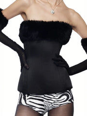 Furry Trim Strapless Top With Gloves