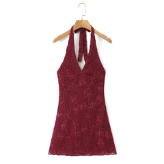 Burgundy Halter Sequin Mini Dress
