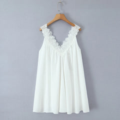 Lace V-neck Strap Tank A lined Mini Dress