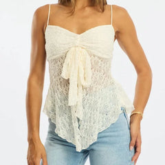 Lace Spaghetti Strap Handkerchief Hem Sheer Top