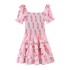 Pink floral dress with ruffled sleeves - back