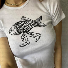 Fish With Legs Graphic White T-Shirt - Free From Label