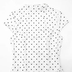 White Polka Dot High Neck Short Sleeve Dress
